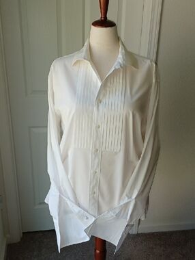 Yves Saint Laurent White Pleated Front Dress Shirt Sz  16 1/2
